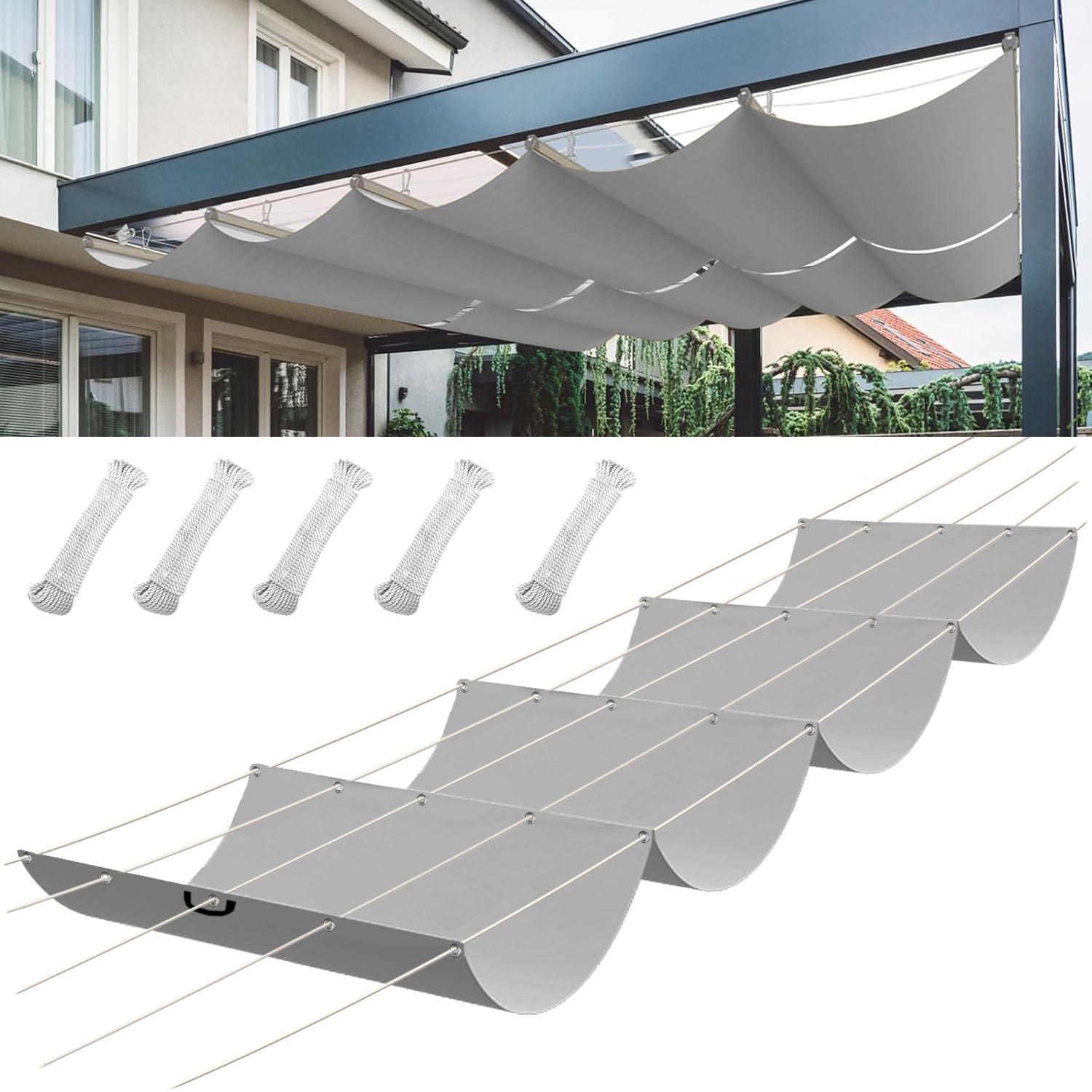 Sonnensegel einziehbares, 2x4M, Verstellbar Schattenabdeckung, Garten verstellbar Schutz vor UV-Strahlungen Sonnensegel, Verstellbar Sonnen-Segel Für Terrasse Terrassengarten, Hellgrau