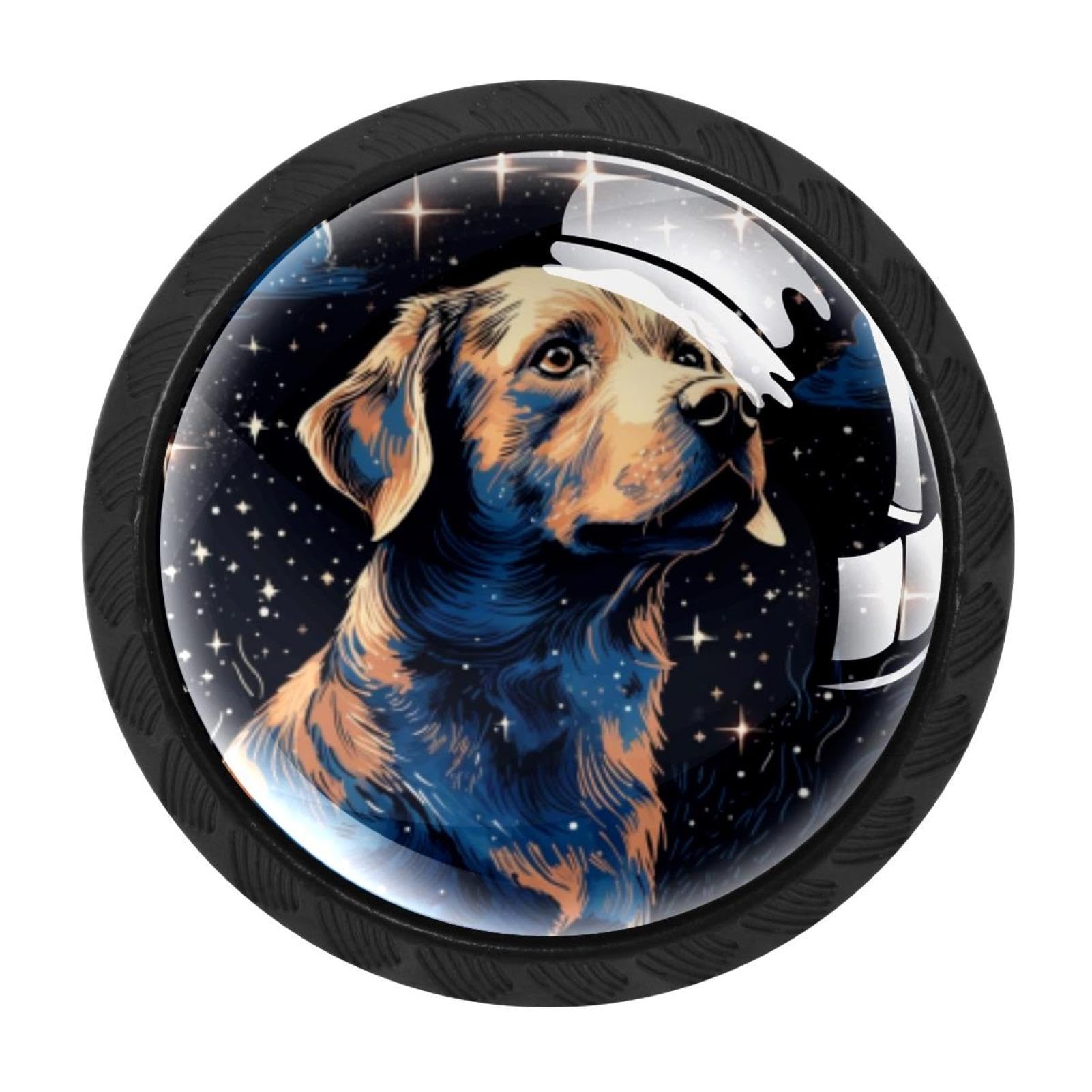 CHENZZZZ 4 Pack Black Shepherd Dog Drawer Knobs, Cabinet Knobs Round Glass Knobs for Kitchen Cabinet Hardware Bathroom 35MM