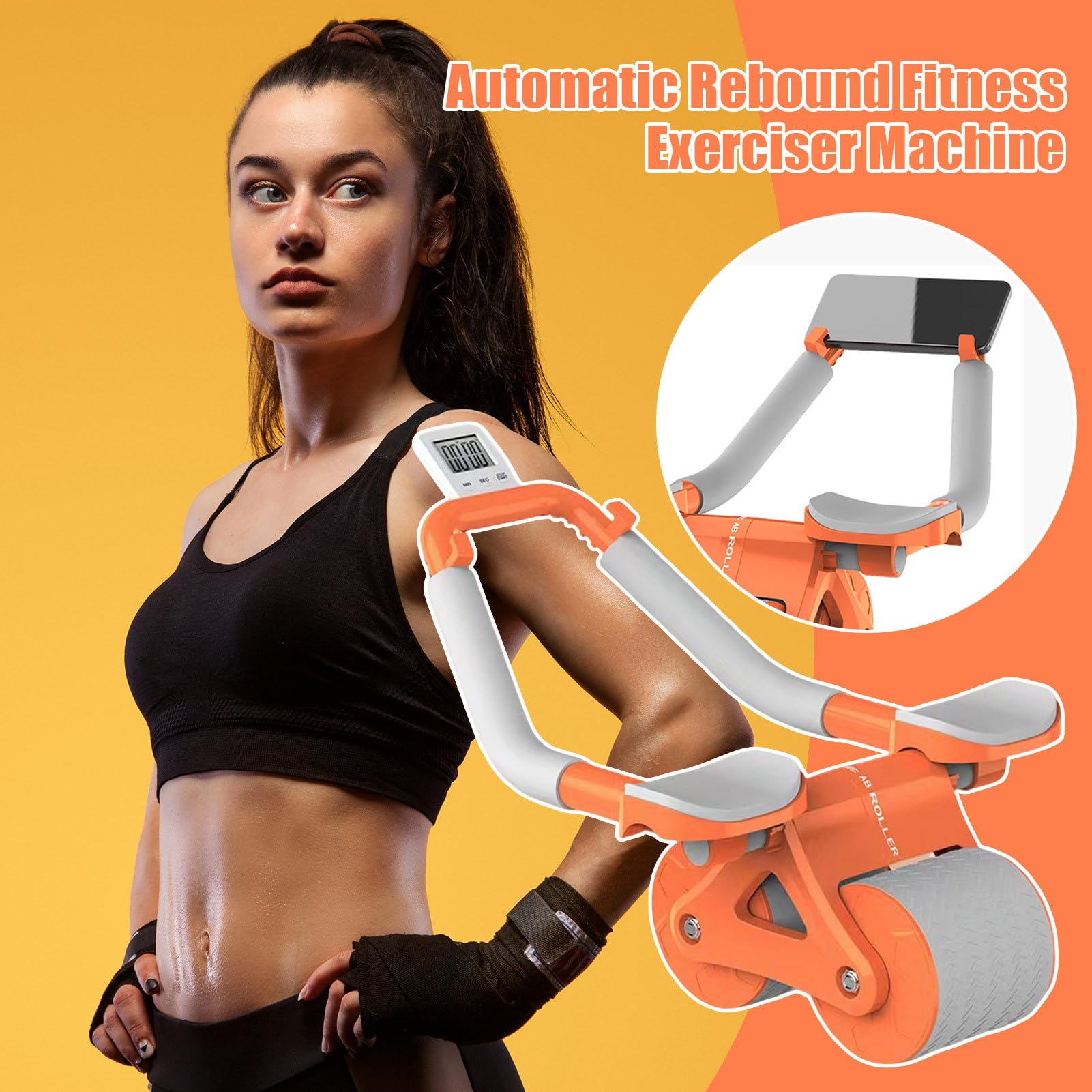 Rodillo de abdominales para gimnasio, máquina de entrenamiento con rebote | automático, rueda de rodillo de tablón para entrenador de núcleo para principiantes, profesionales, entusiastas y atletas