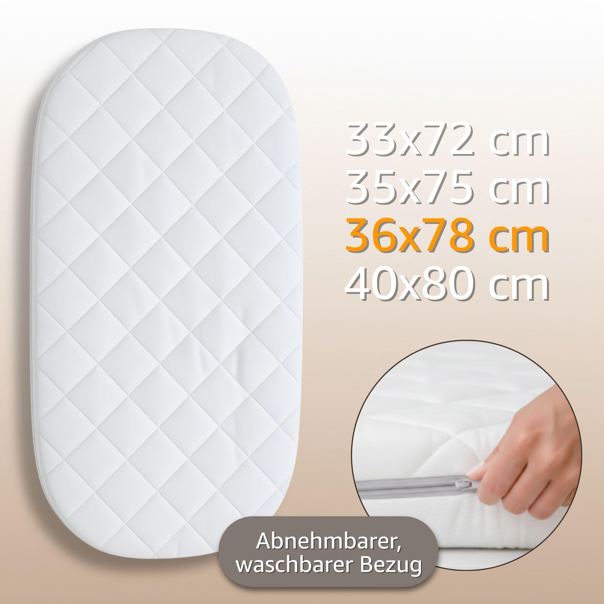 Materasso da culla 36x78 cm - materassino bambini per navicella carrozzina passeggino e lettino neonato 36 x 78 Baby materassi antisudore Oeko-Tex