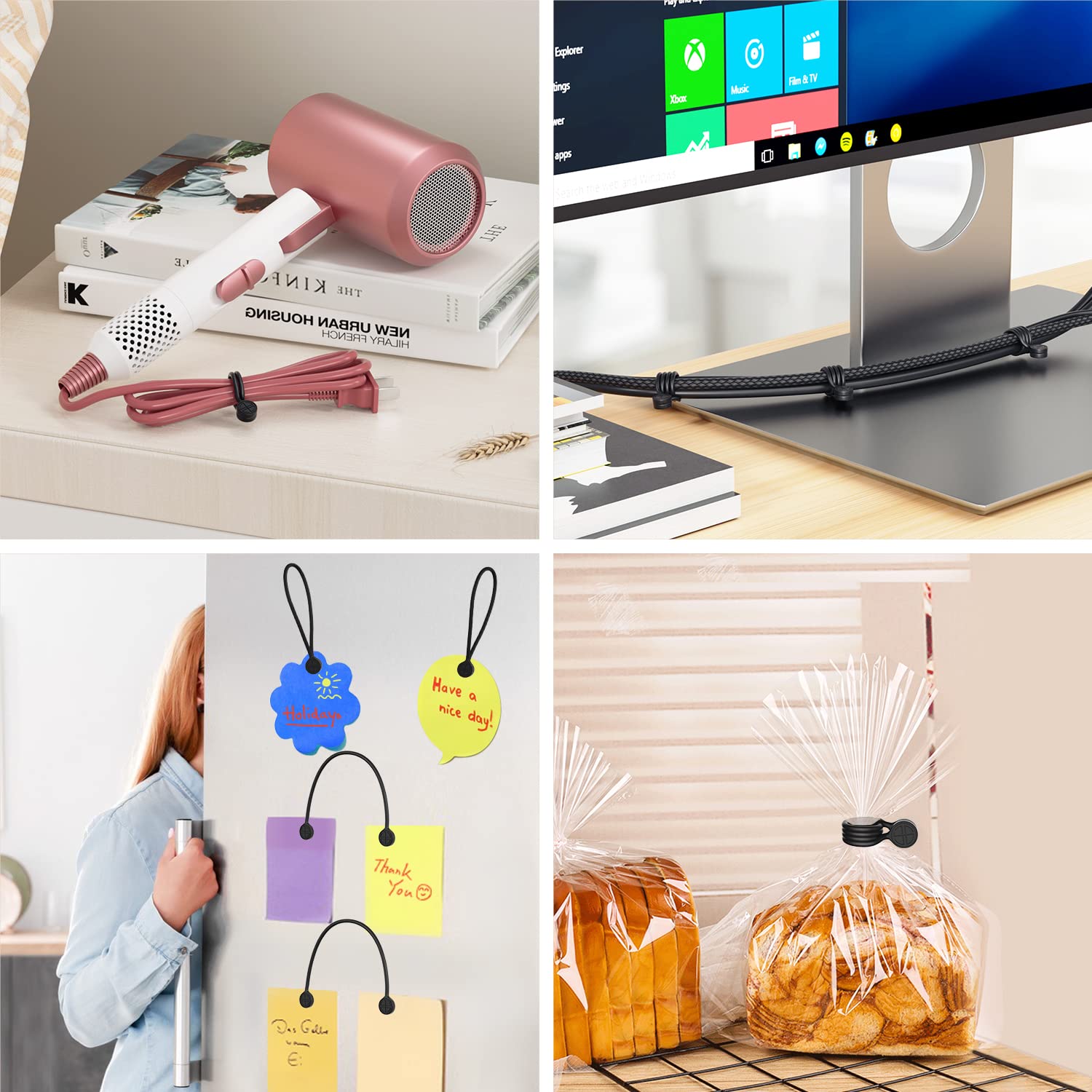 Xrkuu 6 Pieces Magnetic Cable Ties, Black Reusable Cable Organisers - View #3