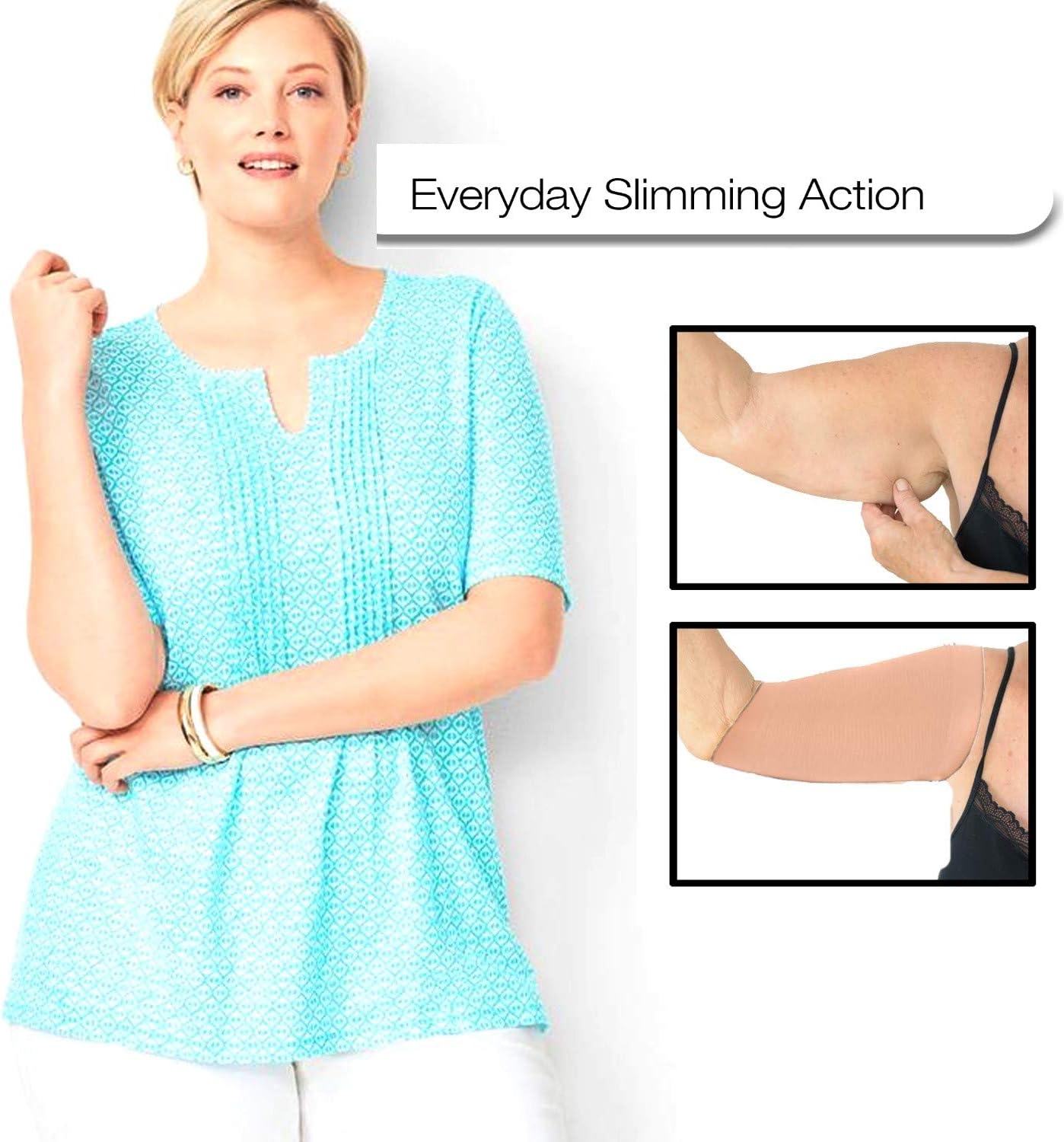 2 Pairs Arm Slimming Shapers For Women - Upper Arm Compression Sleeve To Tone Arms - Arm Wraps For Flabby Arms - Helps Shape Upper Arms Ideal For Plus Size Women (Black + Beige)