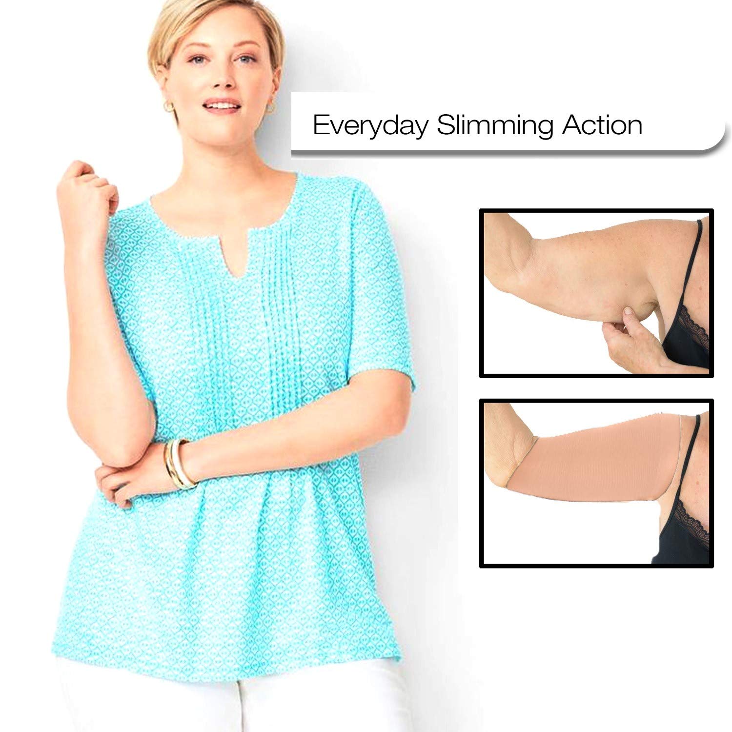 2 Pair Arm Slimming Shaper Wrap - Arm Compression Sleeve for Upper Arms - Helps Tone Flabby Arms & Lose Arm Fat - Weight Loss For Women Arm Shaper Slimmer - 2 Pairs (Beige)