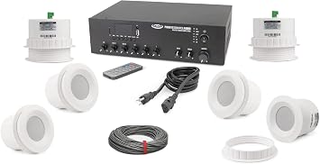 Pure Resonance Audio Restaurant Sound System with Ceiling Speakers - 6 3" 70V Speakers and 60 Watt Mixer Amplifier
