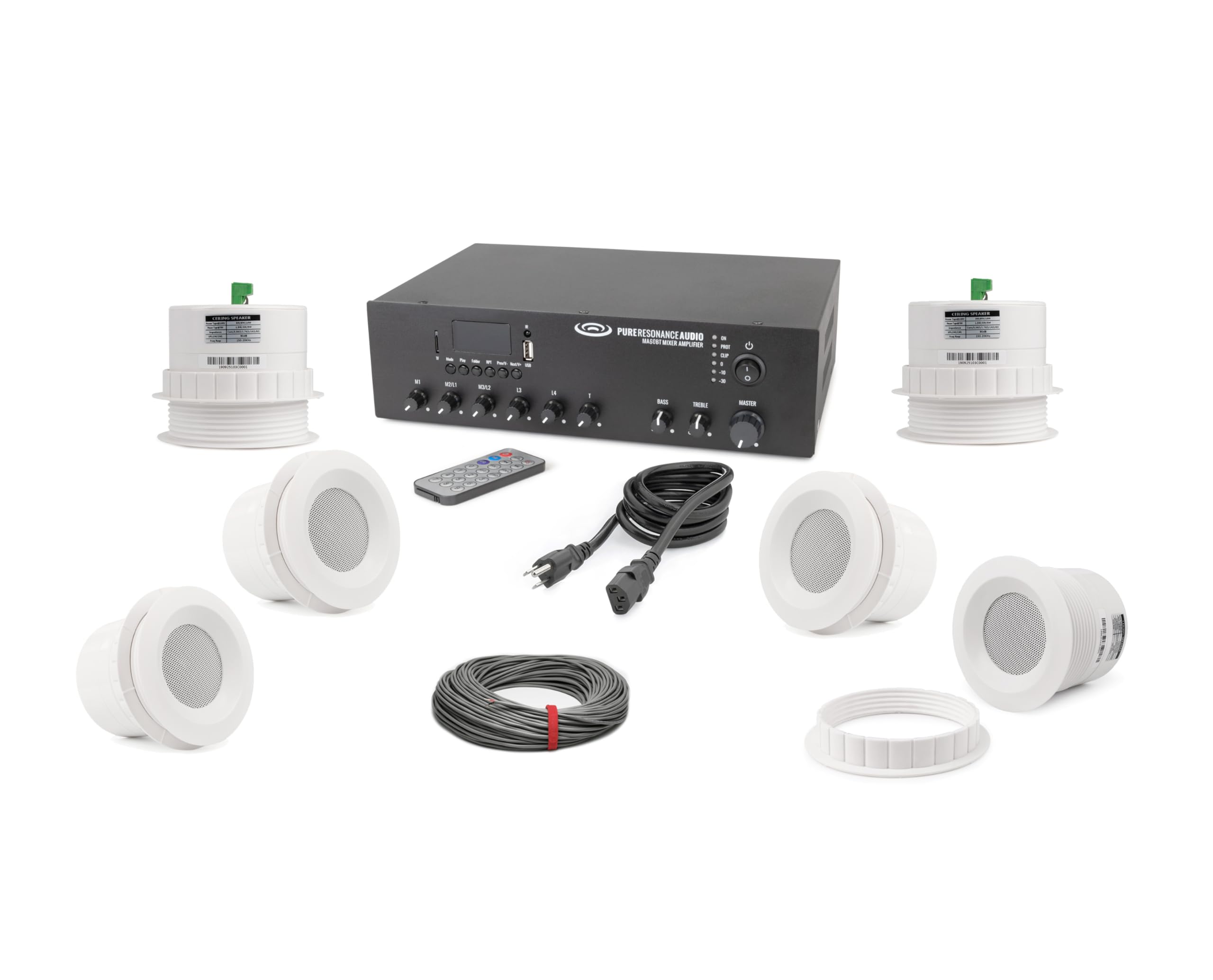 Pure Resonance AudioRestaurant Sound System with Ceiling Speakers - (6) 3" 70V Speakers and 60 Watt Mixer Amplifier