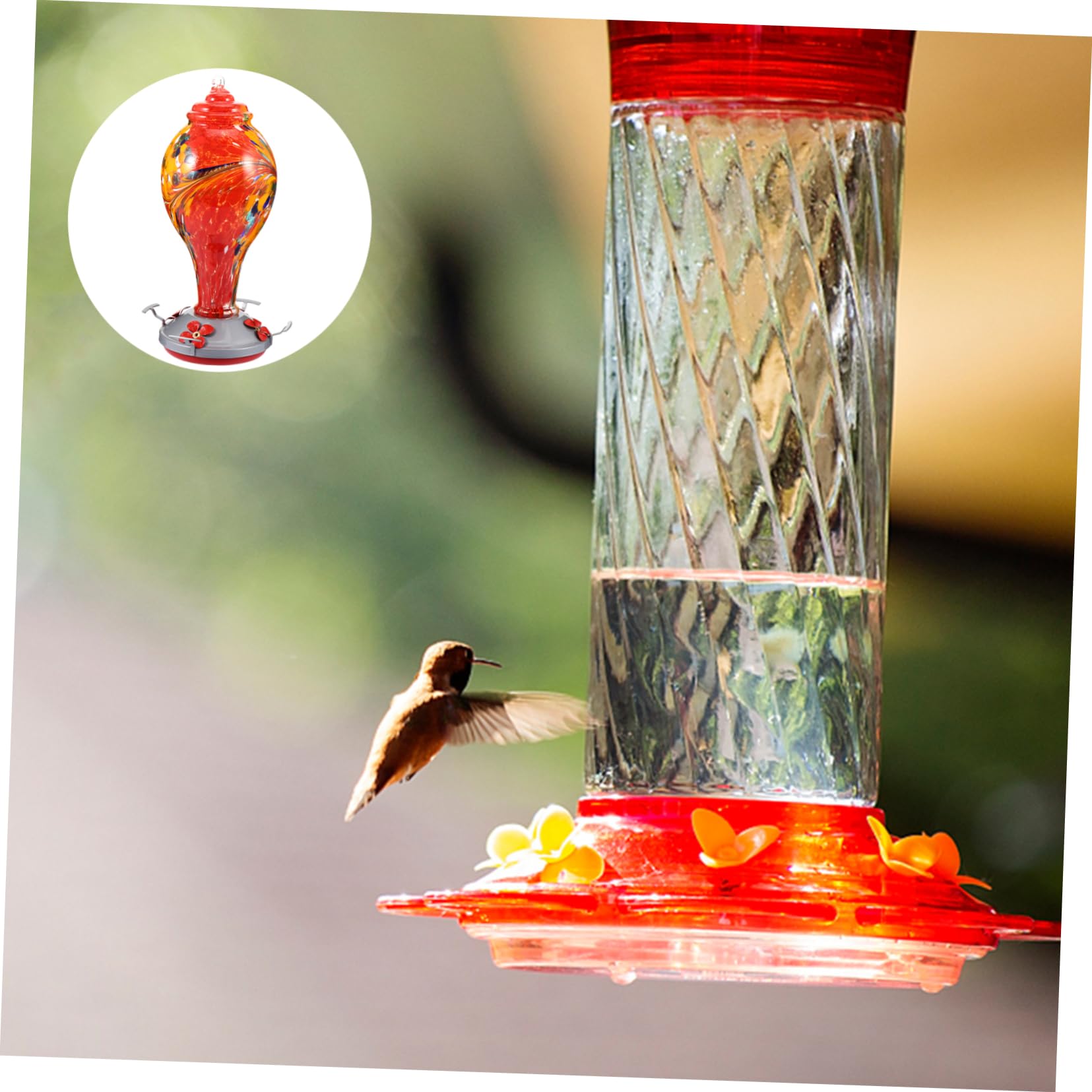 Yardwe Kreatives Hängendes Vogelfutterhaus aus Glas und Eisen mit Blumenform Sicher für Kleine Singvögel und Kanarienvögel im Garten und Außenbereich