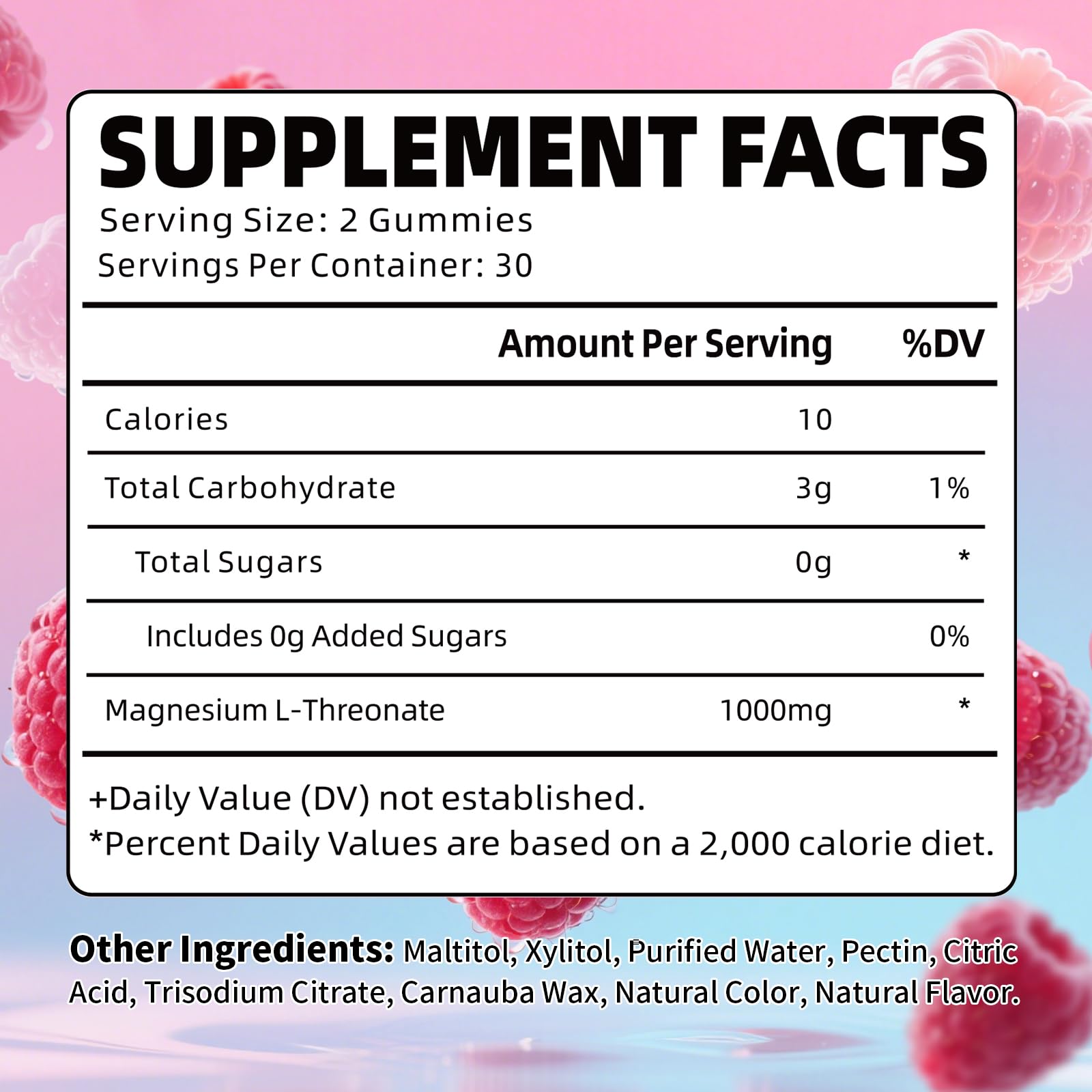 Pack of 2 Magnesium L-Threonate Gummies, Suagr-Free 1000MG Magnesium Threonate Supplement for Kids & Adults, Muscle & Nervous System Support, Raspberry Flavor, 60 Count