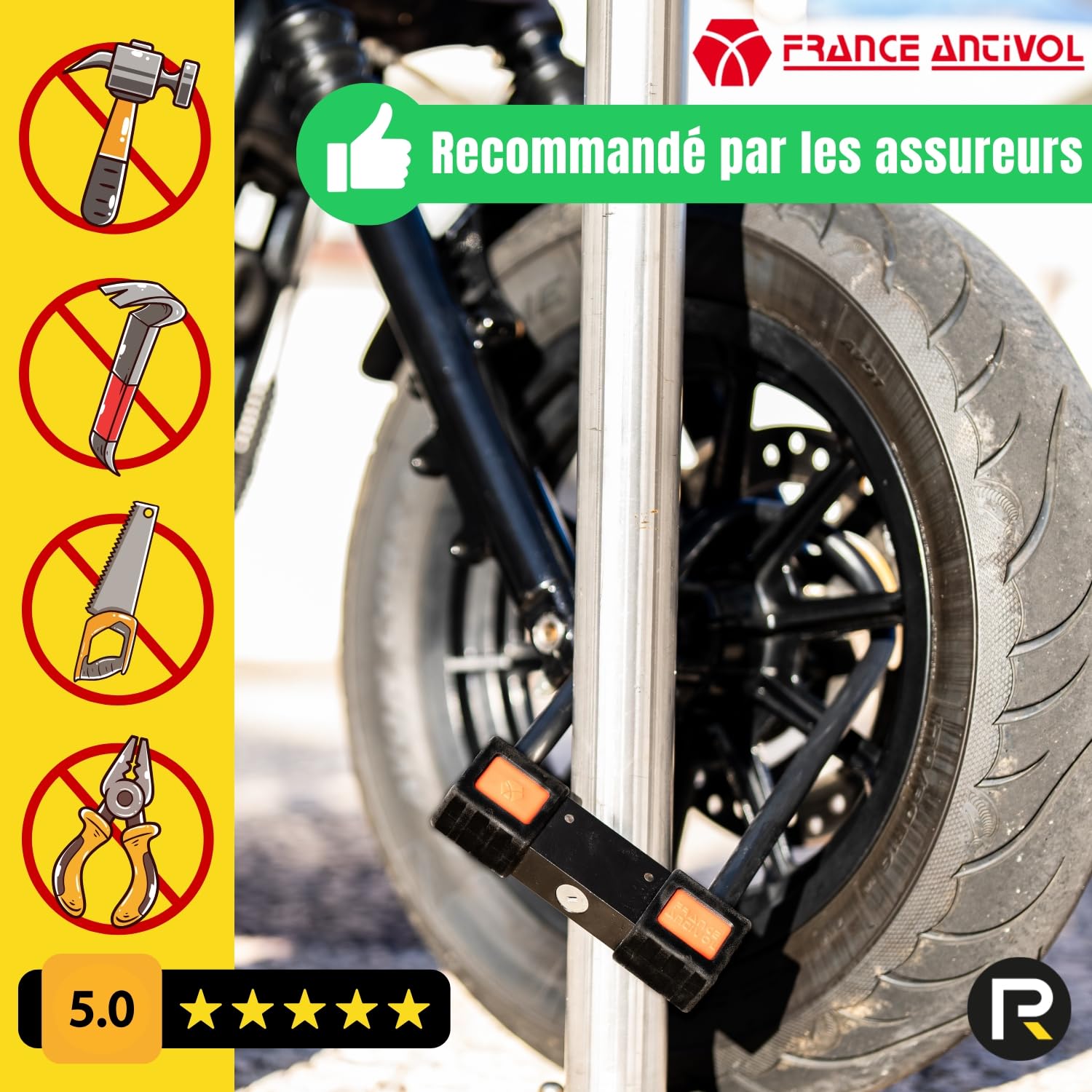 Antivol Moto SRA Ø18mm Type U - Antivol Moto homologué SRA en Acier Cémenté Conforme Aux Normes de Sécurité Française - Double Mécanisme de Verrouillage & Clé réversible (Elite 100)