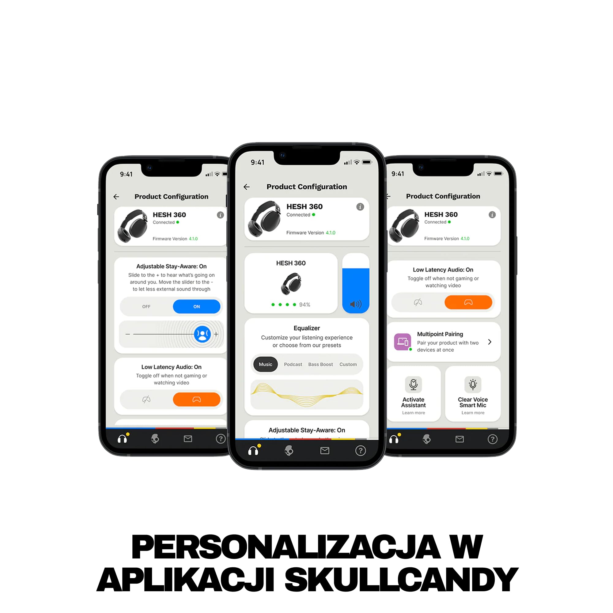 Skullcandy Hesh 360 – bezprzewodowe słuchawki nauszne Bluetooth, do 100 godzin słuchania, konstrukcja wyciszająca hałas, składane na płasko, mikrofon, iPhone, Android - Czarny