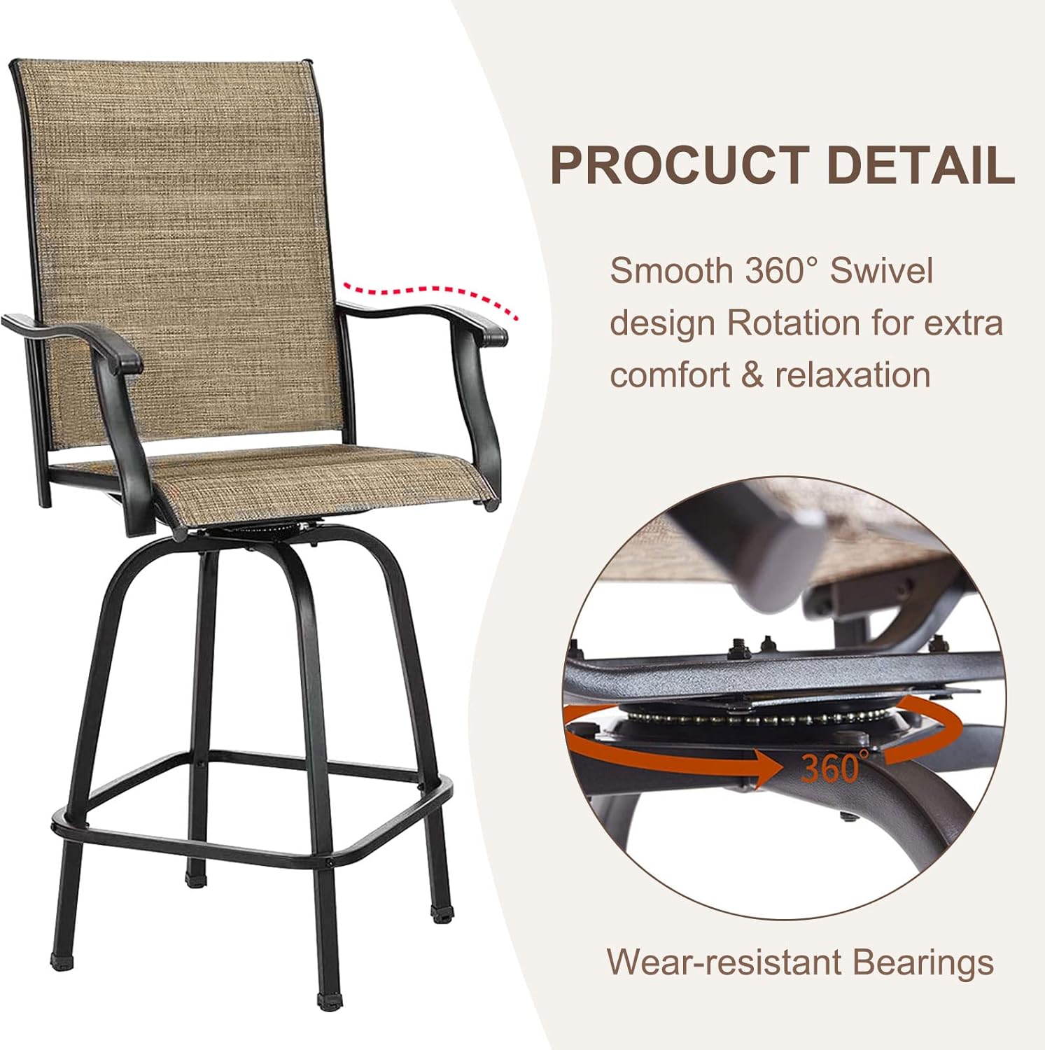 GOOGIC Patio Swivel Bar Stools ， Outdoor High Back Swivel Bar Chair Set of 2 with All Weather Steel Frame for Backyard, Lawn,Poolside and Balcony : Patio, Lawn & Garden