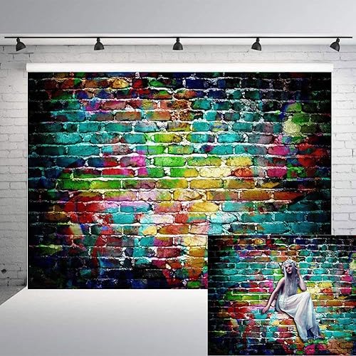 Miniatura 1 de Art Studio Fondos de fotografía de graffiti de 7 x 5 pies, fondo colorido de pared de ladrillo para fotos de adultos y niños, accesorios de estudio
