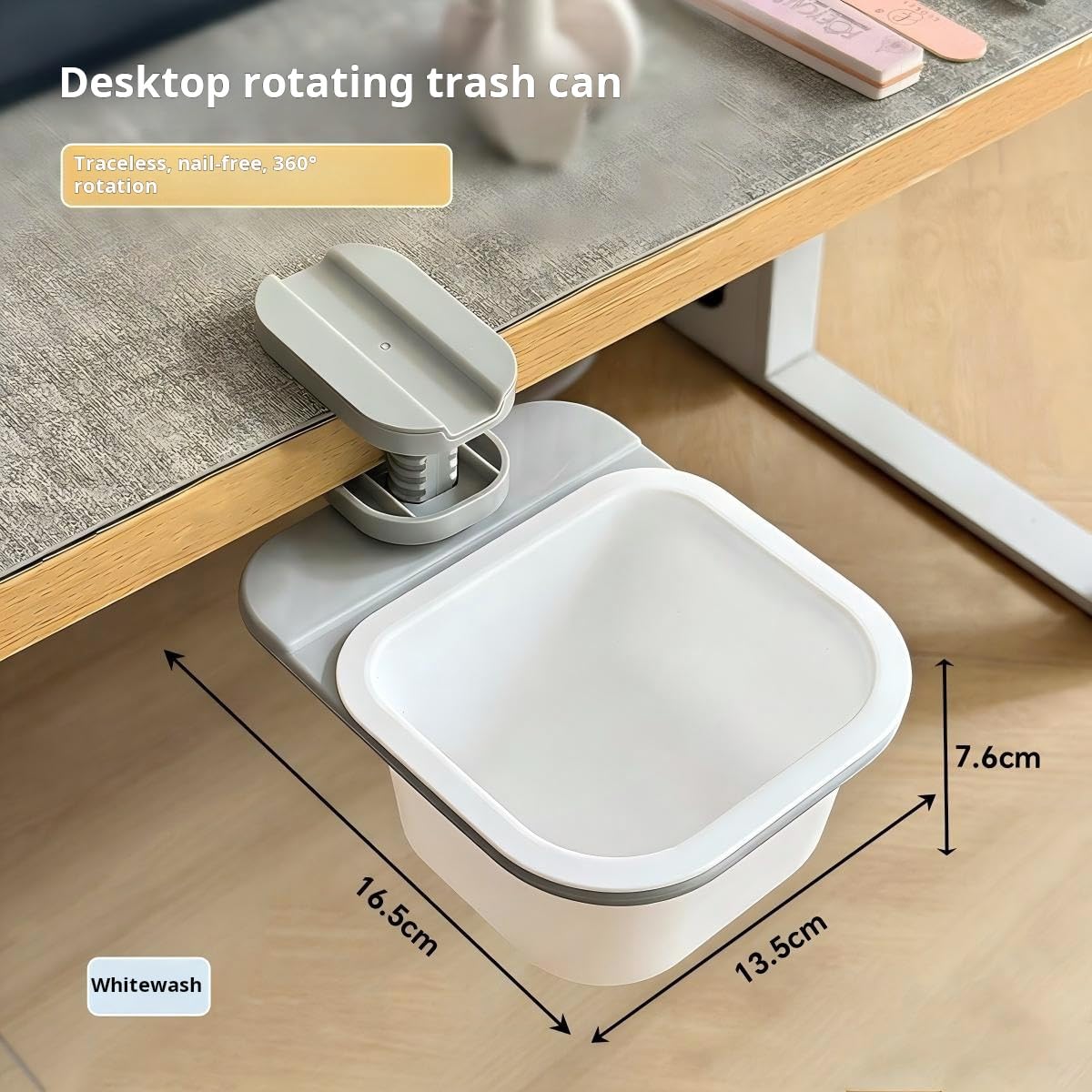 Clip-On Countertop Trash Bin, Rotating Table Edge Mini Waste Basket with Chopstick Rest, Hidden Kitchen Scrap Container and Desktop Storage Box, Gray and White, 6.3 x 4.7 x 3.1 Inches