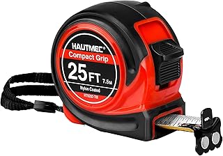 HAUTMEC Tape Measure 25Ft with Fraction 1/8,Double Side Metric and Inches Tape,Retractable Tape Measure,Magnetic Hook and Compact Case for Construction, Carpenter, Professionals HT0282-TM
