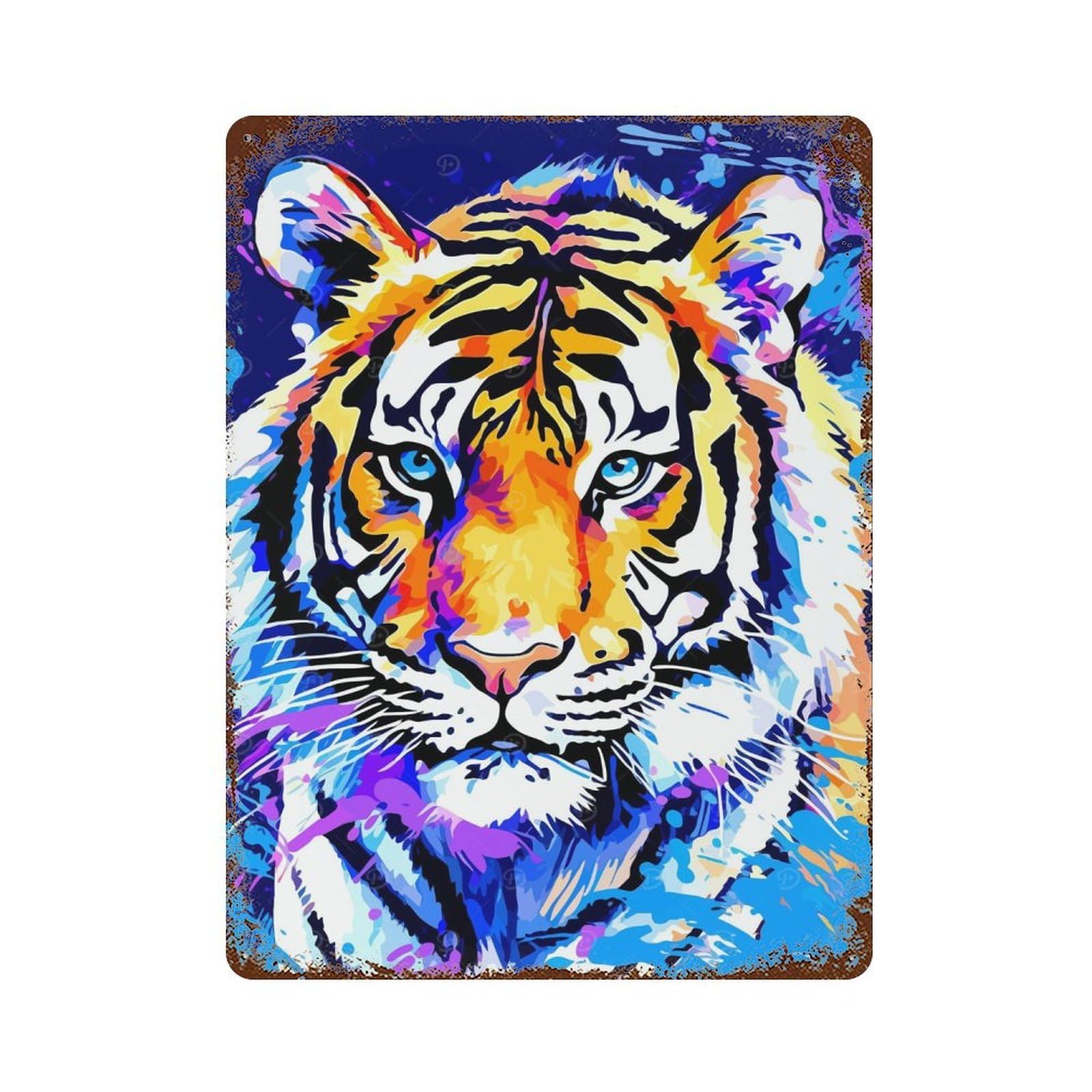 Rust Effect Colorful Tiger Portrait Vintage Rust Metal Sign 15.7"x11.8", Vintage Wall Decor for Garage, Bar And Workshop Decor