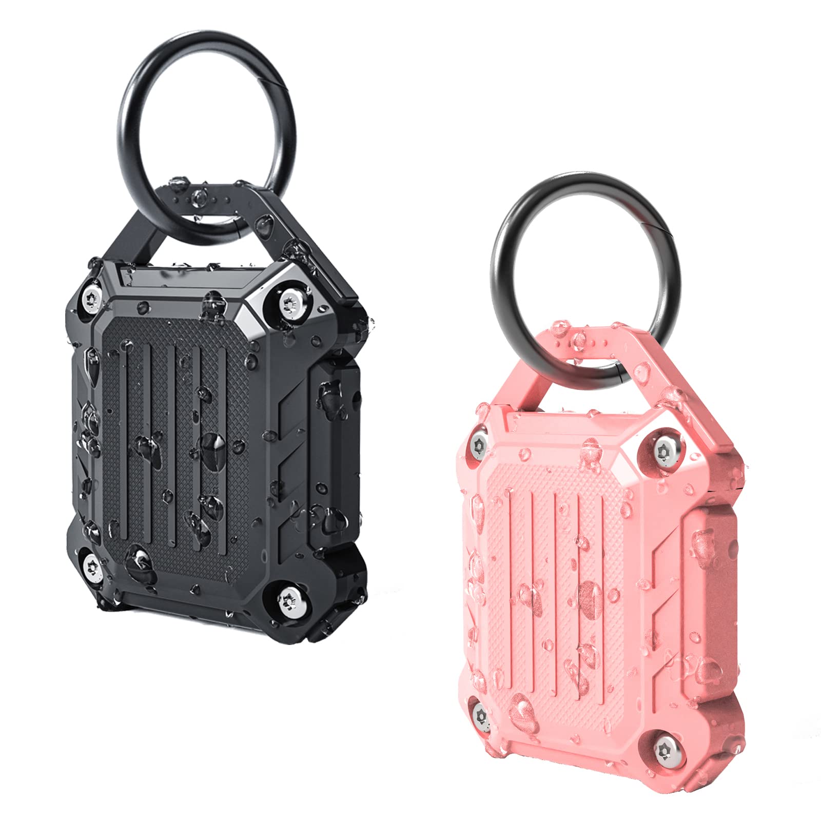 Dovick- Waterproof Airtag Keychain Holder Case,Screw Full Cover Compatible with Apple Air Tag Tracker Key Ring 2 Pack Black&Pink