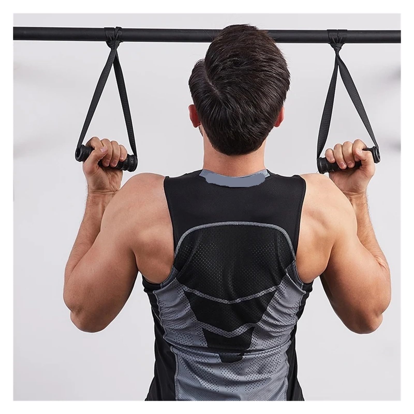 Corda for tricipiti da tirare giù con manico in plastica in spugna, fettuccia in nylon ad alta resistenza for allenamento in palestra a casa, bicipiti e(Black C)