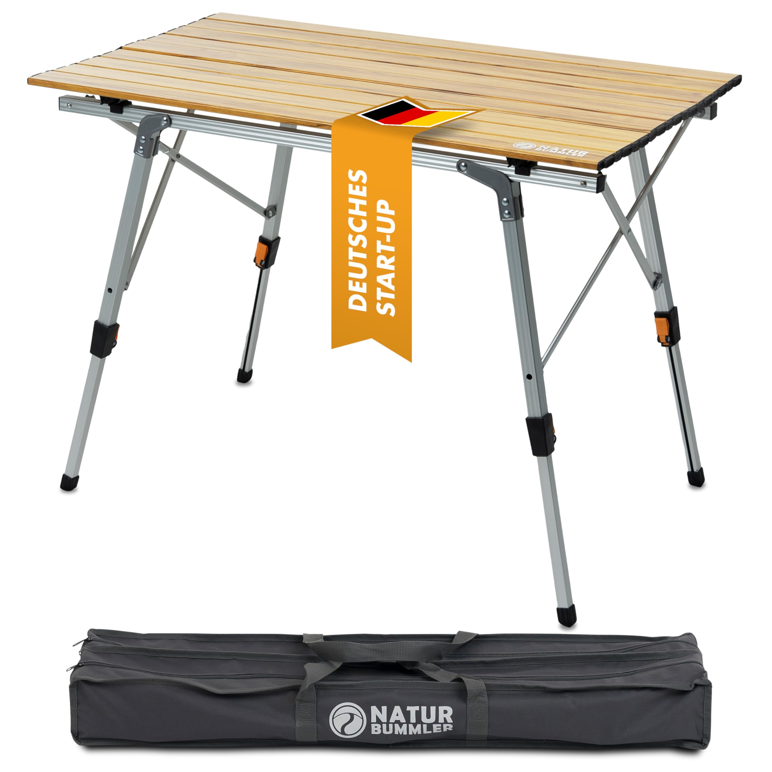 NATURBUMMLER Campingtisch klappbar höhenverstellbar [SOLID-LITEC+] federleichter Aluminium Klapptisch mit Anti Rostschutz - Faltbarer Outdoor Tisch Angeltisch Picknick Beistelltisch klein