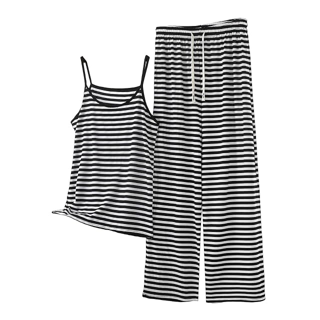 Workout Sets for Women 2 Piece Plus Size Modal Striped Matching Lounge Set Camisole Tops and Pants Loungewear