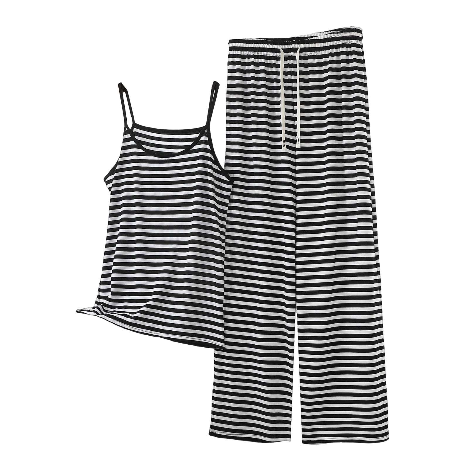 Workout Sets for Women 2 Piece Plus Size Modal Striped Matching Lounge Set Camisole Tops and Pants Loungewear