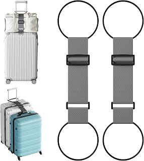 2 Pcs Luggage Connector Straps Bungee for Carry on Bag & Multiple Suitcases | Attach Backpack, Thicker Elastic Loops, Adjustable Length from 11" to 30", Hands-Free Airport Travel Belt Accessories