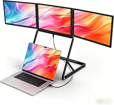 14-Inch WUXGA IPS 60Hz Triple Portable Monitor Extender | for 1316Laptops,Stable Bracket with Anti-Pinch Design,Aluminum Alloy,USB-C & H/D Interface,Suitable for Travel,Home Office