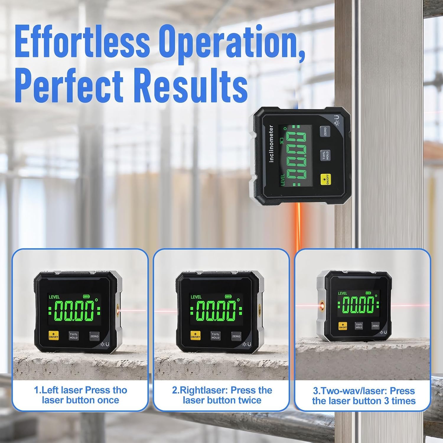 4-Side Magnetic Digital Angle Gauge with Laser Measuring, Digital Level