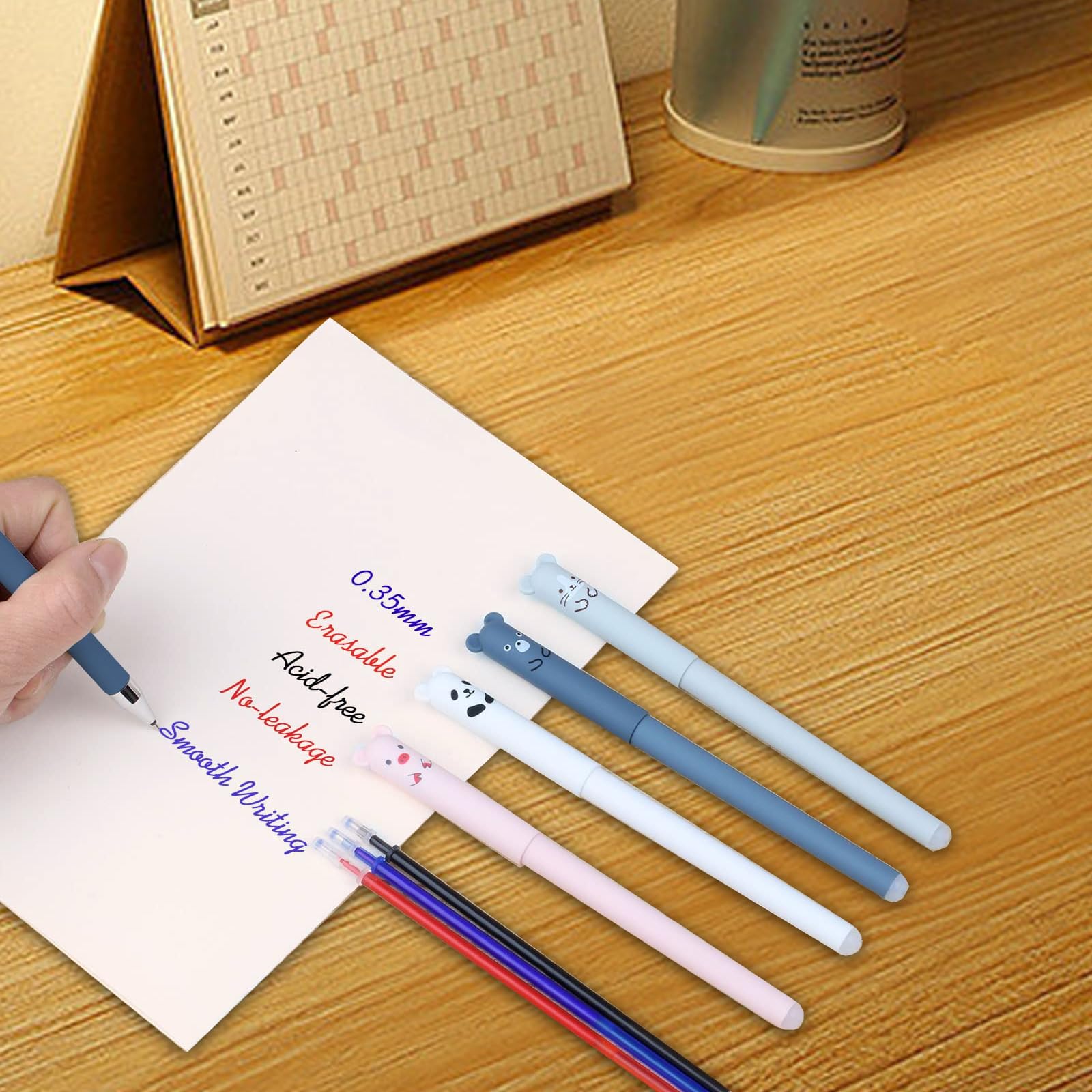 DOETYD Erasable Gel ink Pens 8 Pens+24 Refills Cute Animal Pen Erasable Gel ink Rollerball for School Office Adults Kids Students - Image 4