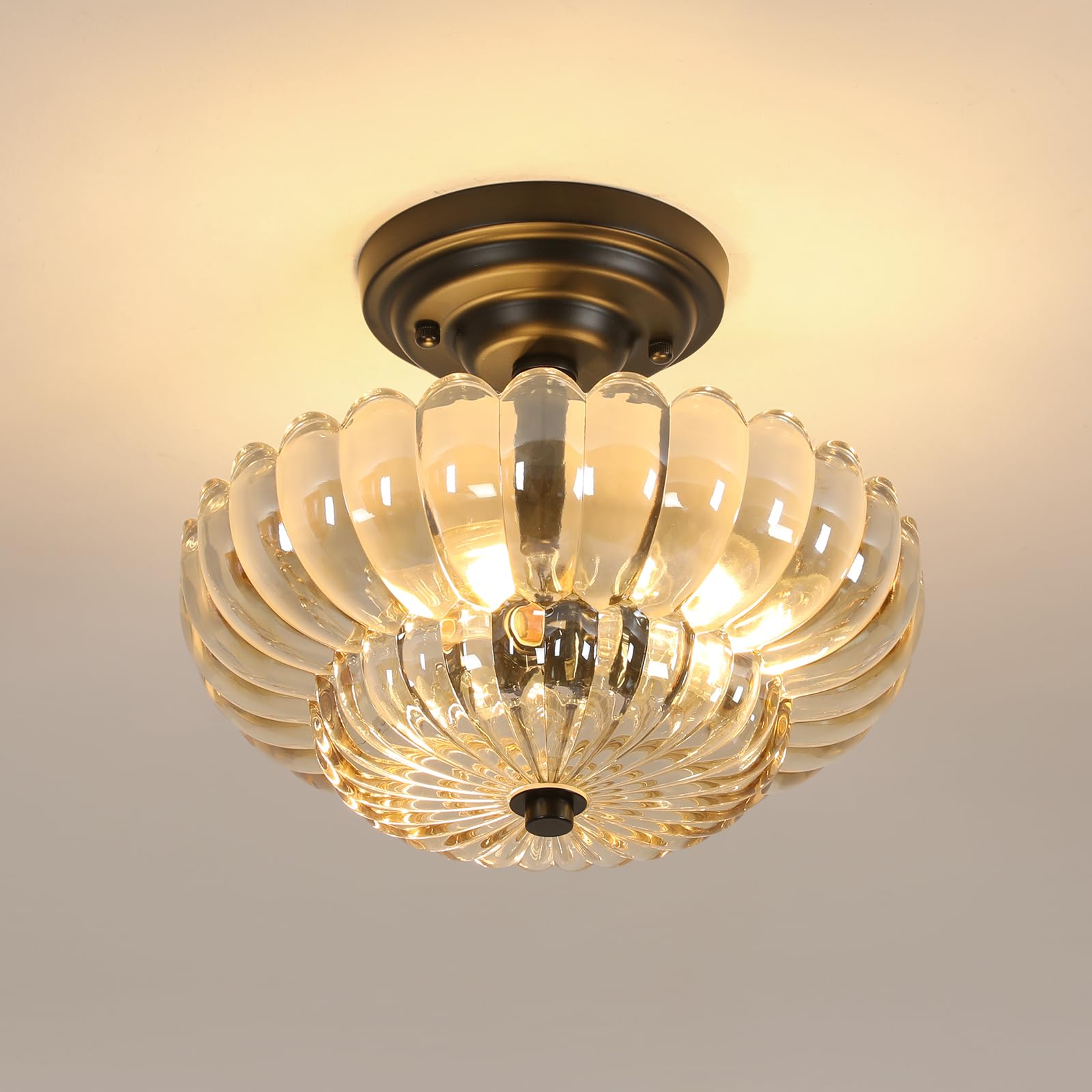 Lampada da soffitto Vintage, 3*E27 Luce da Soffitto in vetro 30CM, Ambra Plafoniera Paralume in vetro per camera da letto, Corridoio, Ristoranti (Senza Lampadina)