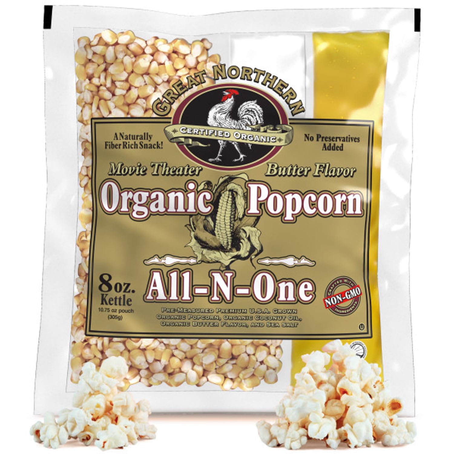 18-Count Organic Popcorn Packets - Pre-Measured 8-Ounce All-in-One Popping Machine Packs with Coconut Oil and Buttered Salt by Great Northern Popcorn
