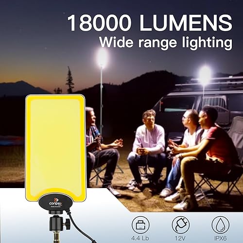 Miniatura 9 de Conpex Luces LED para acampar con cable, 23000 lúmenes, trípode telescópico de luz de campamento, luces de pesca nocturna para banco, luz portátil