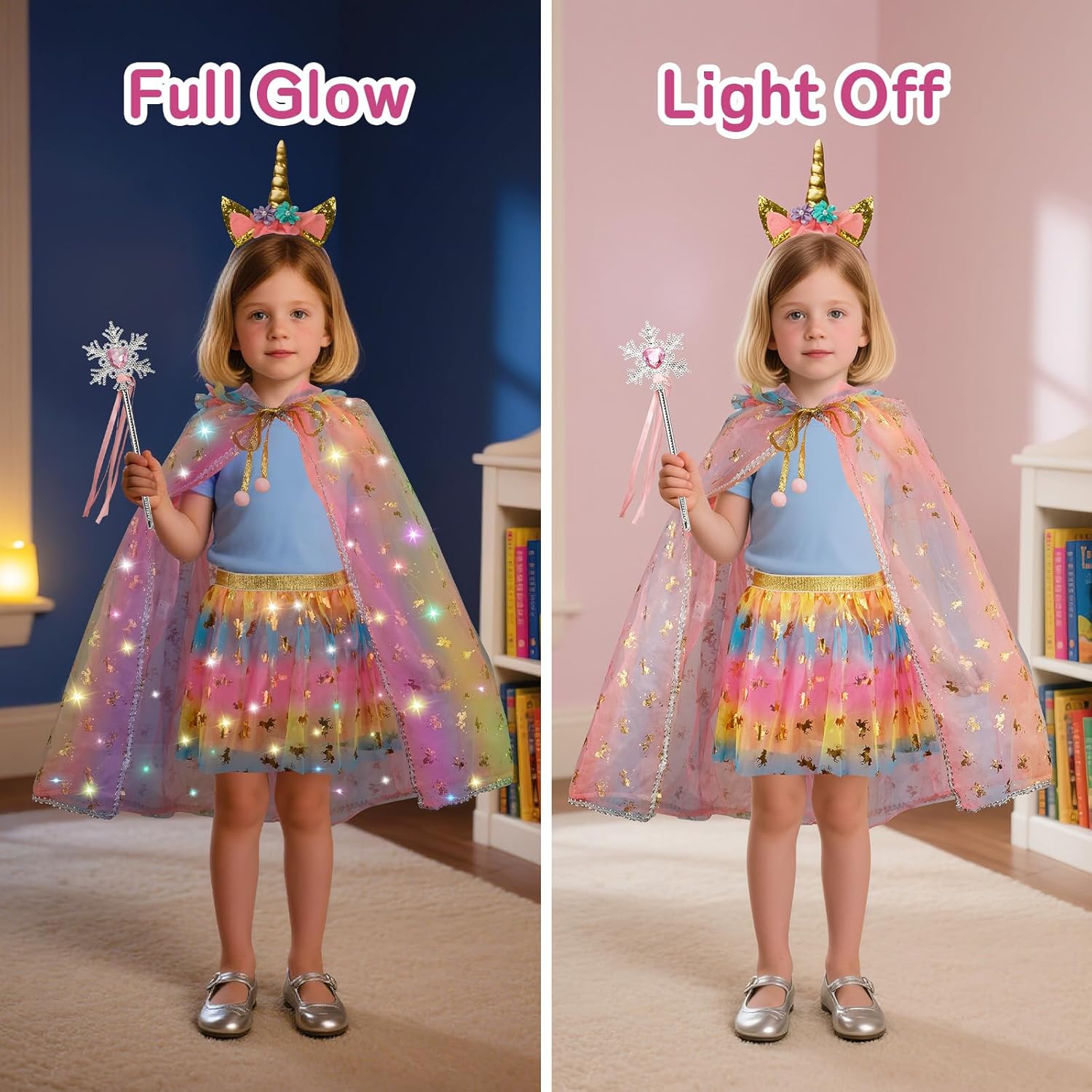Princess Dress Up for Girls, Light Up Princess Costume Cape Set, Christmas Birthday Gifts Toy for Girls Age 3 4 5 6 - Image 4