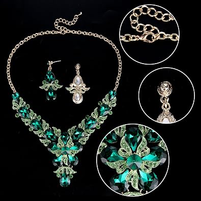 EVER FAITH Rhinestone Crystal Elegant Wedding Flower Leaf Teardrop Necklace Earring Set