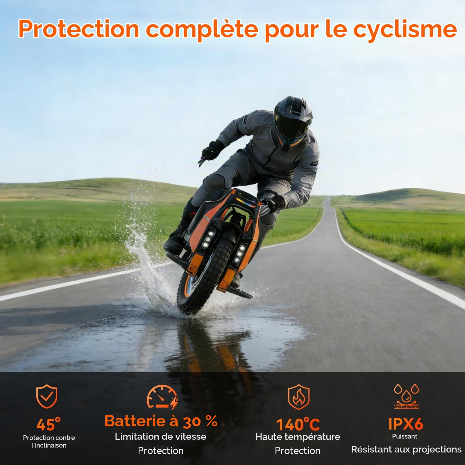 KINGSONG Gyroroue Electrique KS-S19, Adulte,Noire et Orange, Moteur 3500W, Autonomie jusqu'à 150km, bridée 25km/h, Pneu Gonflable 18", Haut-Parleur et Bluetooth