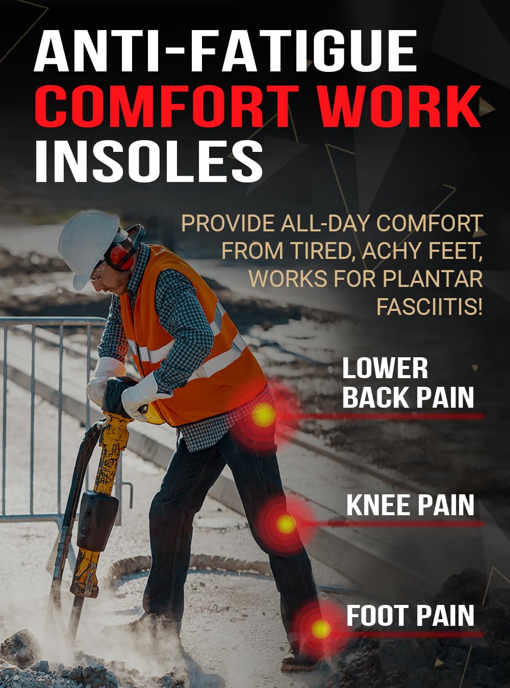 2 pares de plantillas Work Pro Comfort, alivio del dolor de pies, amortiguación y absorción de golpes, plantillas para botas de trabajo para hombres y mujeres, inserciones antideslizantes y antifatiga