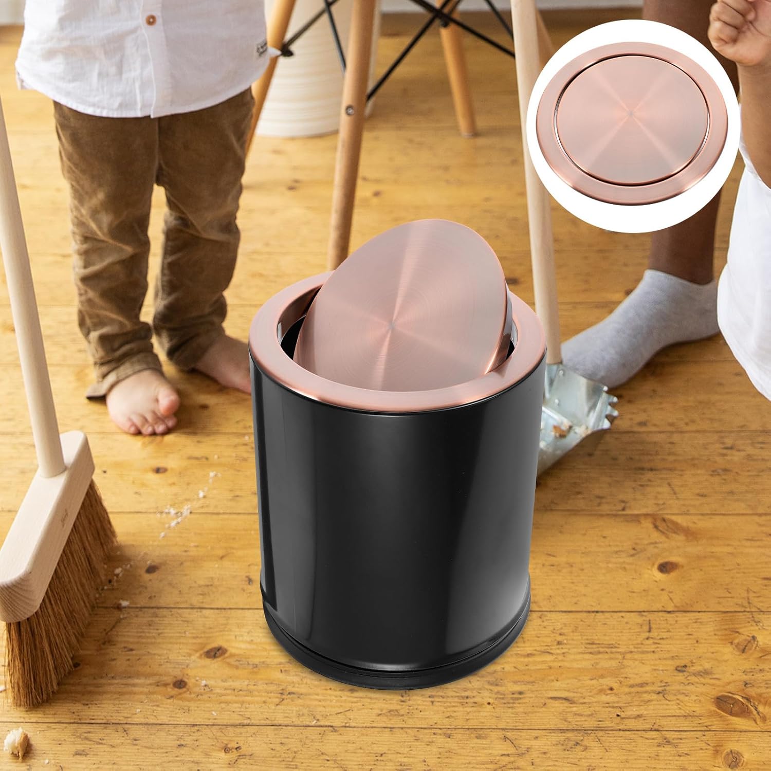 NUOBESTY Stainless Steel Embedded Trash Bin Lid Cover, round Flush Kitchen Garbage Can Flap Lid, Built-in Recessed Waste Bin Cover for Home and Bathroom Use