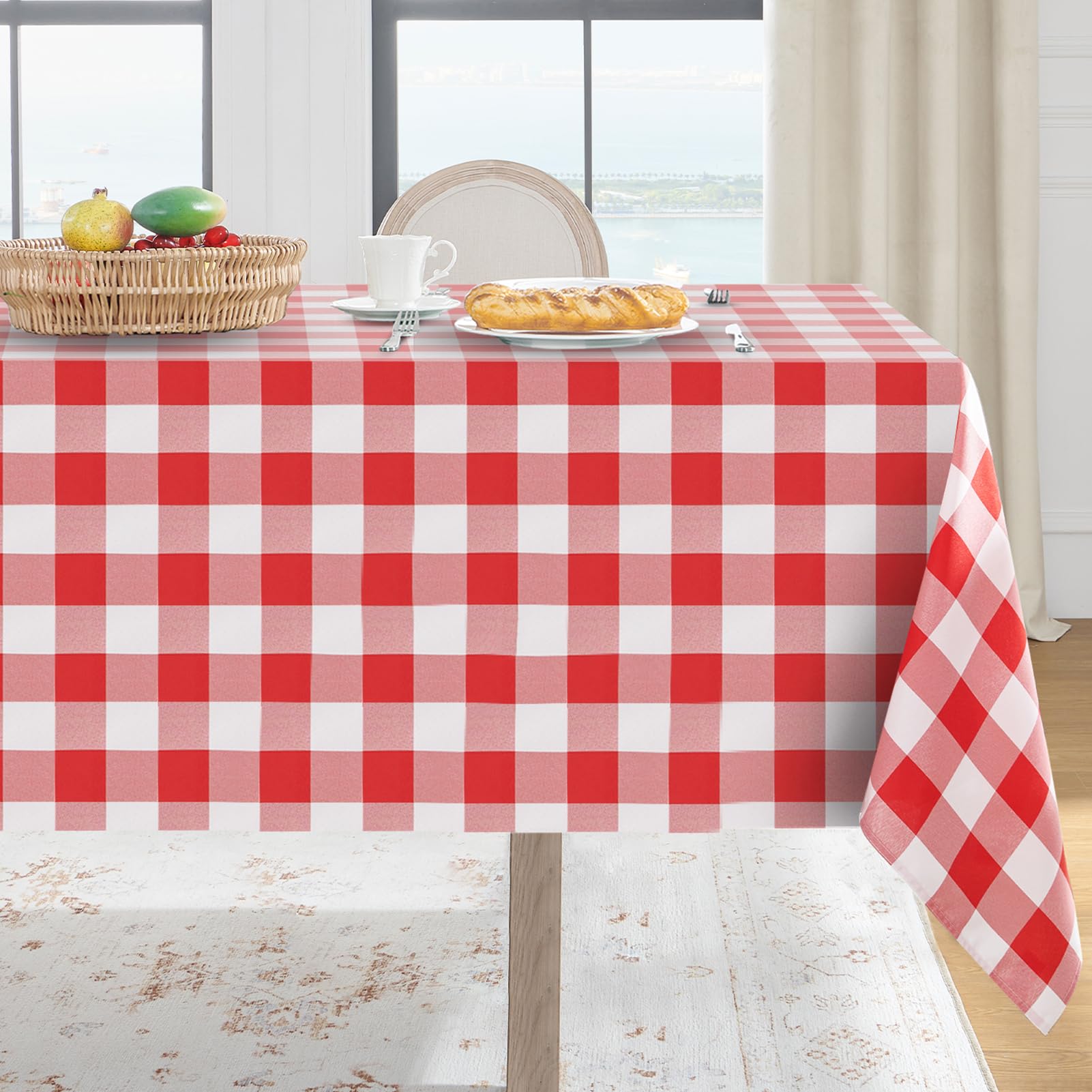 Softalker Gingham Checkered Tablecloth Square - Outdoor Waterproof Buffalo Plaid Table Cloth, Stain Resistant Washable Table Cover for Picnic, Camping