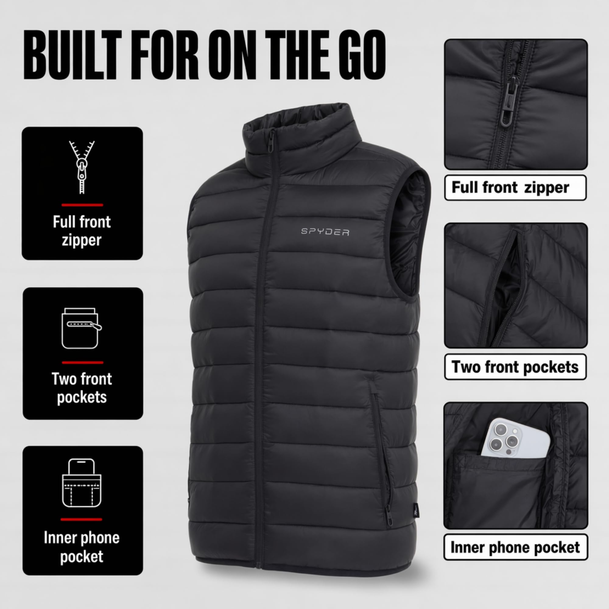 Spyder Herren Spyder Puffer Vest For Men – Lightweight Quilted Outdoor Vest With Pockets, Puffer Vest Jacket For Men Windbreaker-Jacken