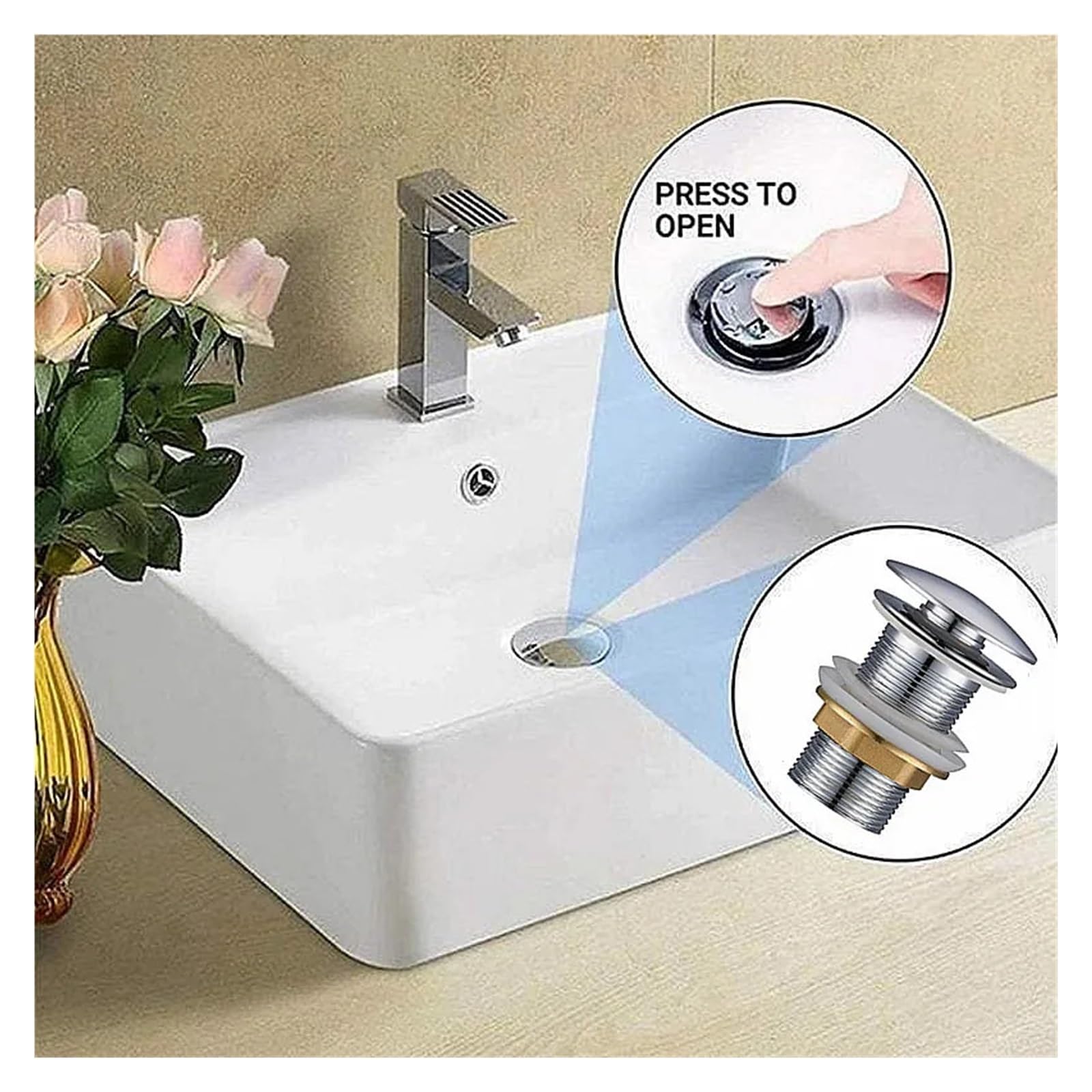 Pop up Lavabo Bagno Lavandino in Ottone Sink Pop-up Drain Brass Scolare Plug Plug Oro Sink Sink Pop-up Drein con e Senza troppopieno (Color : 6)