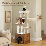 PAWZ Road Arbre de chat, 57.5" Tour de chat moderne pour les grands chats, Condo multi-niveau en bois avec une grande maison extra, perche et hammam ultra-soft, postes de scratch couverts Sisal et boules de danse, brun