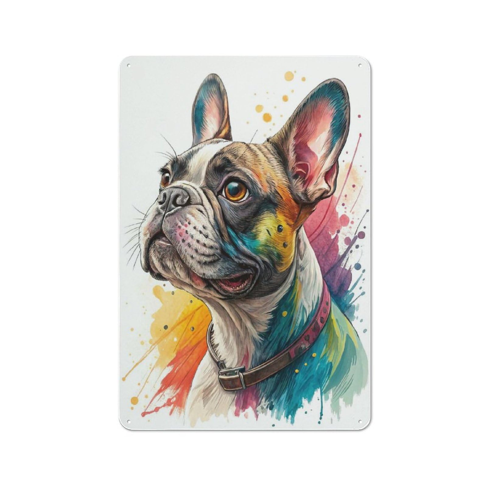 Junmoney Style-9 Modern Retro Metal Wall Art Sign 30X20cm Featuring Colorful French Bulldog Portrait, Urban Room Decor For Flat, Bar, Studio Or Gallery Wall