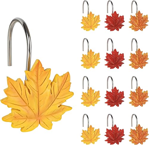 Miniatura 2 de Sunlit Ganchos de cortina de ducha con hojas de arce para otoño, anillos decorativos para cortina de ducha para el hogar, para baño, resina, hojas