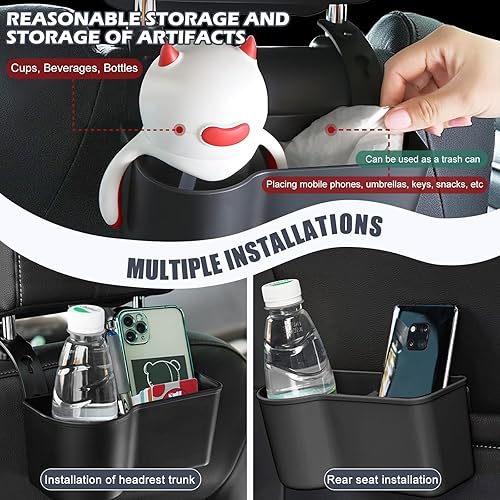 Miniatura 7 de Soporte de comida para asiento trasero de automóvil, soporte para reposacabezas negro, soporte para tazas doble, organizador de respaldo de asiento