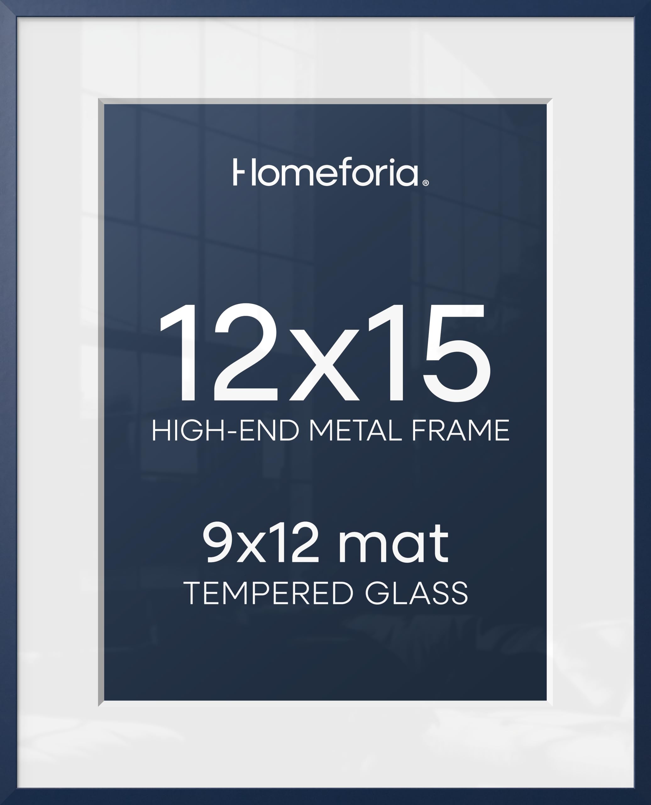 Homeforia 12x15 Blue Picture Frame, High-End Metal, 9x12 Mat, Glass | High End Aluminum, Tempered Glass, Acid-Free 9x12 Removable Mat, 12x15 in Edge-to-Edge Display 15x12, Wall Kit, Set Of 1