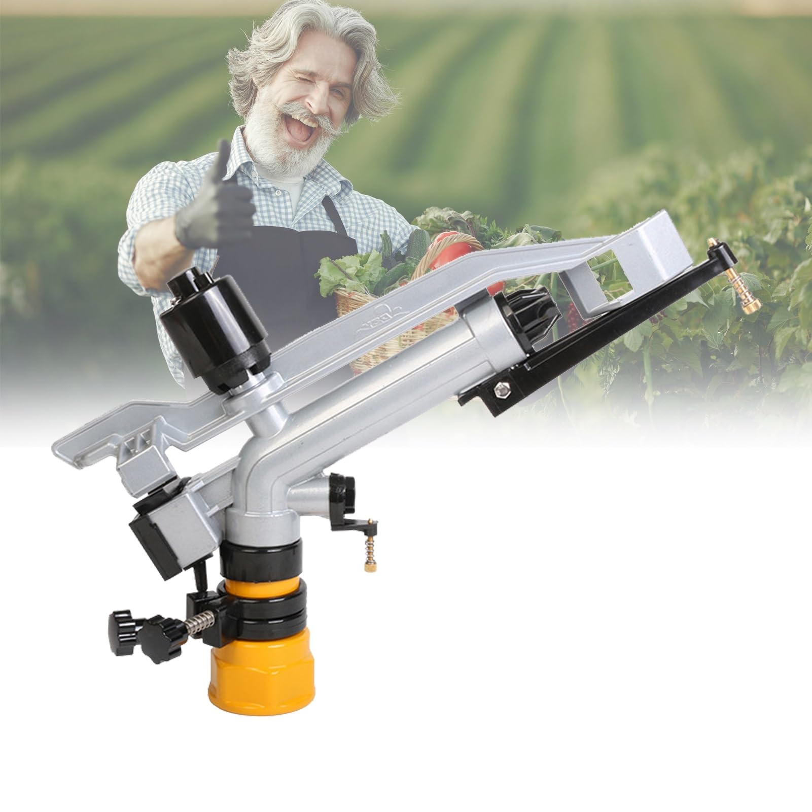 Aspersor de aluminio con recubrimiento en polvo, ajustable 360° for riego de pastos, campos de trigo y hierbas medicinales.