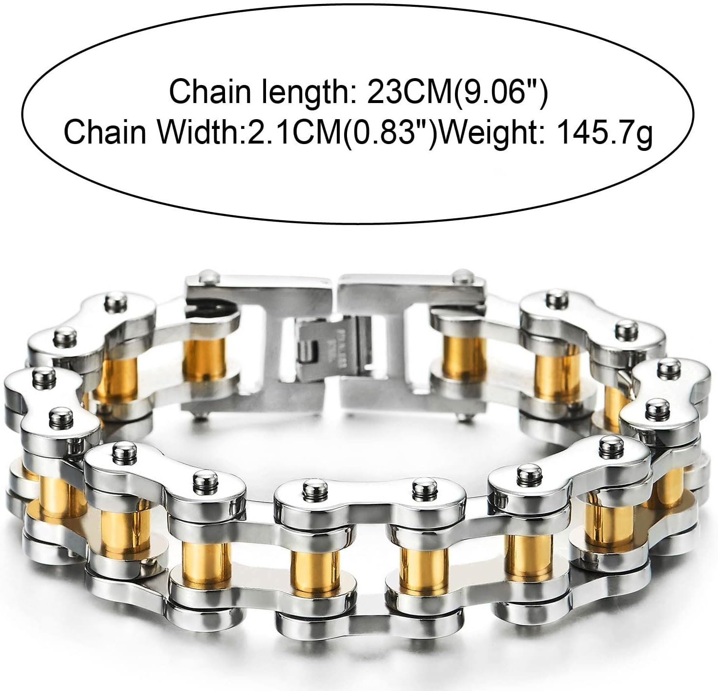 COOLSTEELANDBEYOND Heavy Sturdy Mens Motorcycle Chain Bike Chain Bracelet of Stainless Steel Silver Color Polished - Image 5