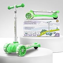 Tygatec Zoomer 3 Wheel Kids Scooter for Year 5 to 14, LED Magic Wheels, Smart Kick Scooter with Foldable & Height Adjustable Handle for Baby Boys and Girls with Foot Brakes (Green)