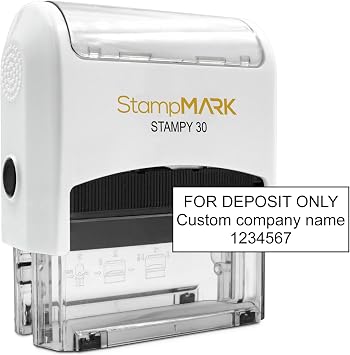 StampMark for Deposit Only Customized Office Self Inking Stamp - 3-Lines - Medium - Choose from 15 Ink Colors
