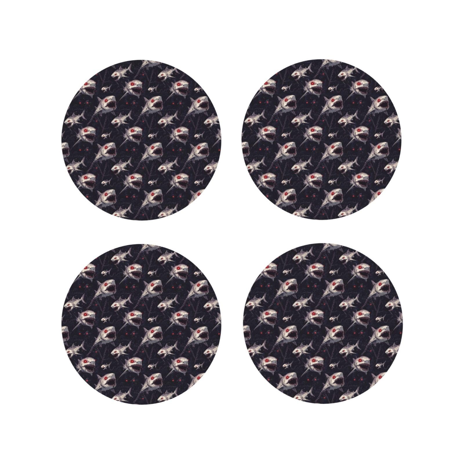 Smazdfxx Women's As Pic Leather Coasters Set Of 4 - Cool Dark Shark Print Lightweight Drink Coasters For Desk