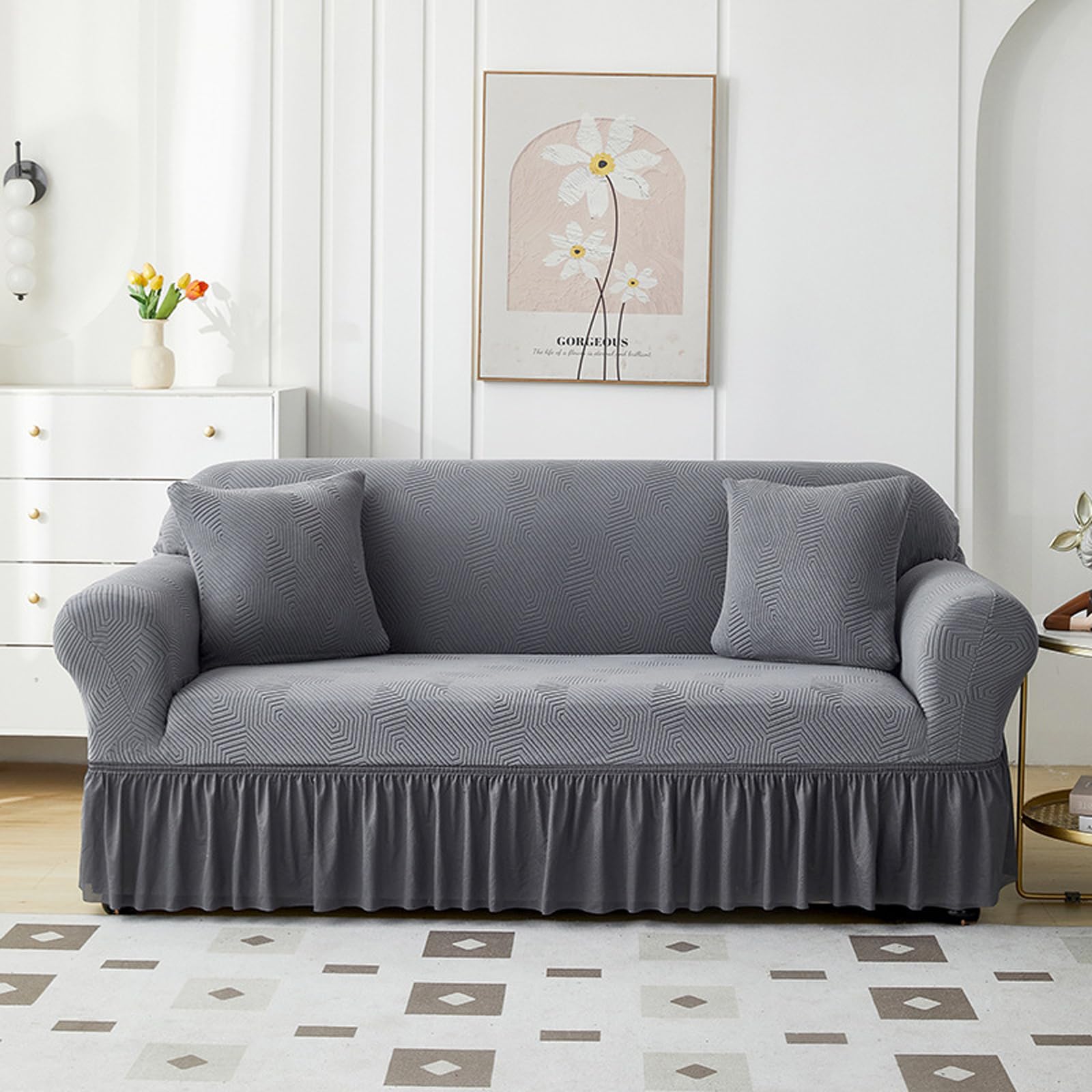 Housse de canapé universelle en tissu doux haut de gamme à volants