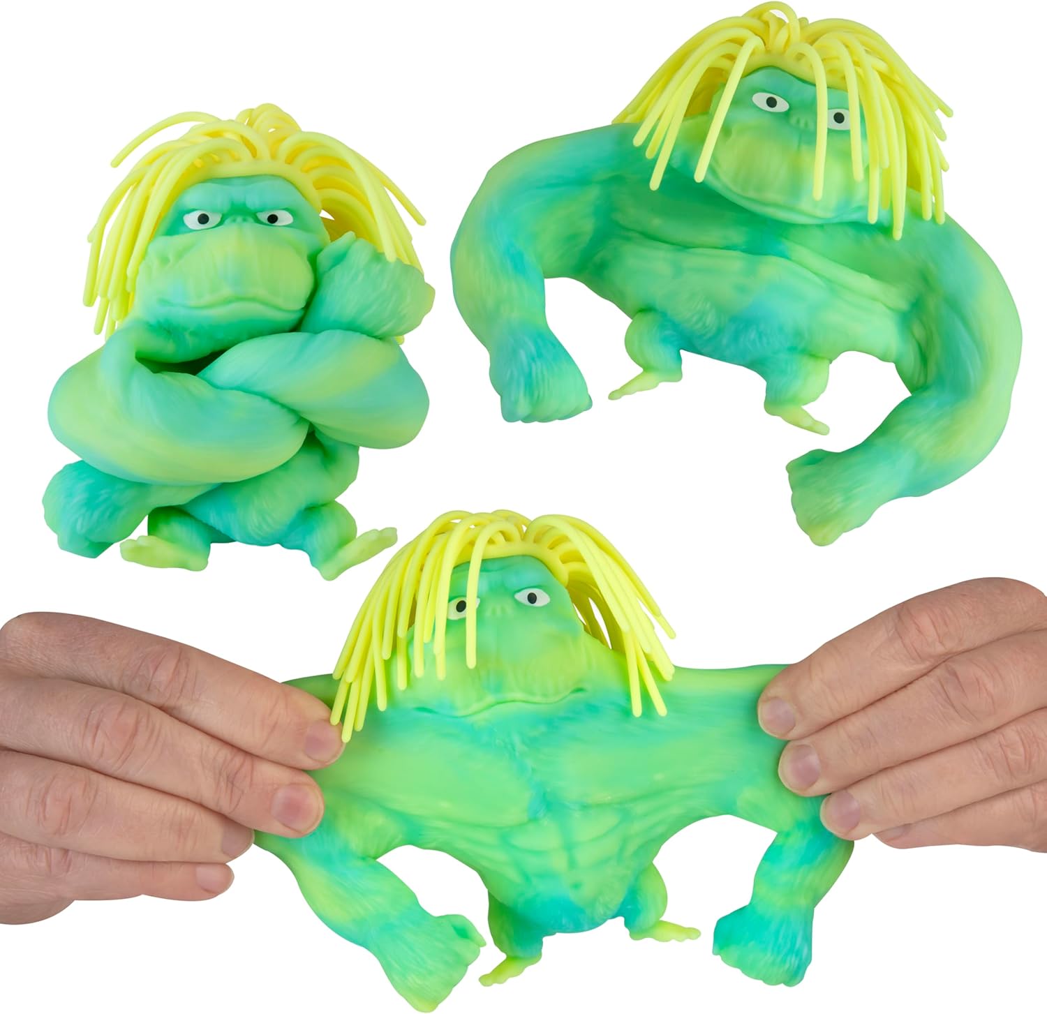 ORB Funkee Monkee Squishy Monkey Mega Long Hairdo 3 Pack - Stretchy Funky Monkey Toy Squishies with Long Hair - Squishy Gorilla, Splat Monkey Stress Toys - Collectible Fidget Toys for Kids and Adults